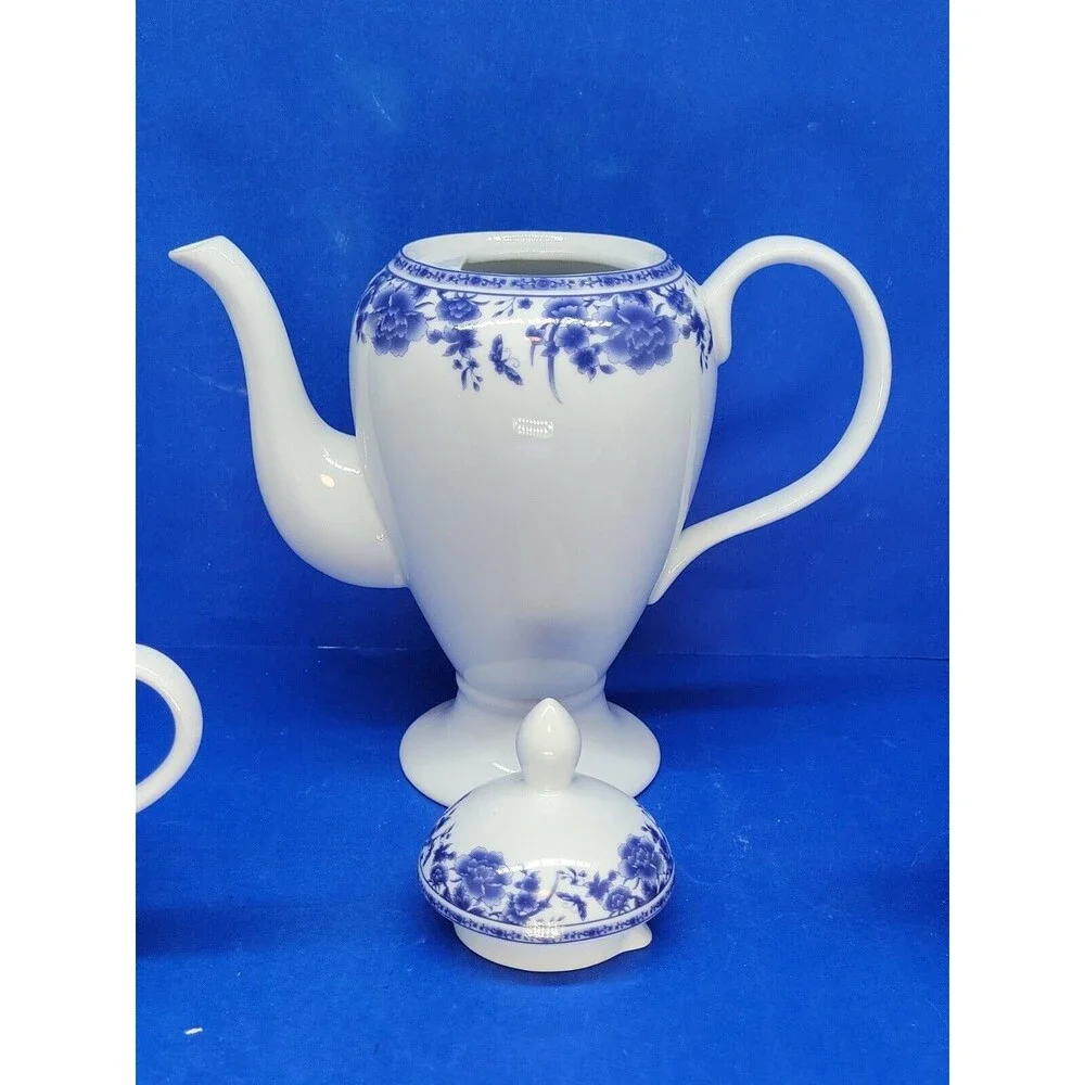 Baum Brothers Formalities Blue Rose Coffee Pot  Sugar & Creamer Set